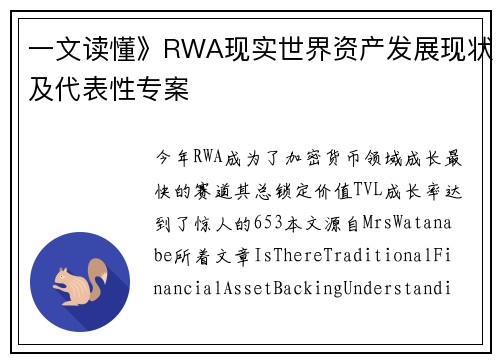 一文读懂》RWA现实世界资产发展现状及代表性专案